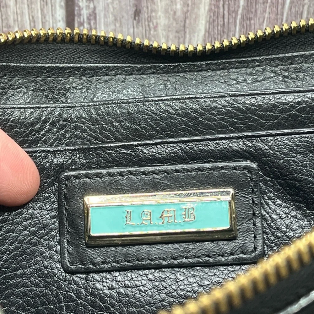 L.A.M.B VTG Y2K Gwen Stefani Black Zip Wallet Patent Leather & Fabric RARE - Picture 7 of 16